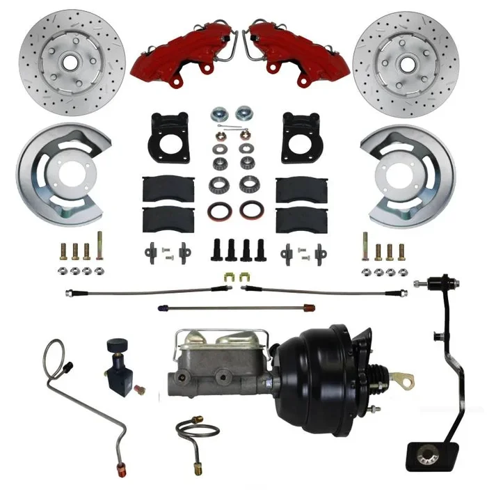 1967-69 Mustang Manual Transmission Power Front Disc Brake Conversion Kit, Red Calipers