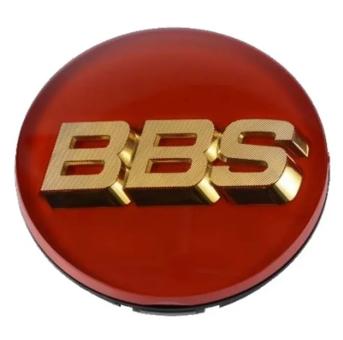 BBS Center Cap – 70mm Red w/ Gold 3D Logo (4-tab)