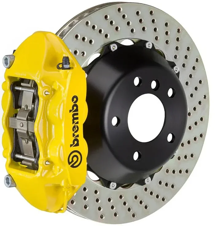 Brembo 03-09 Range Rover Front GT BBK 6 Piston Cast 405×34 2pc Rotor Drilled- Yellow