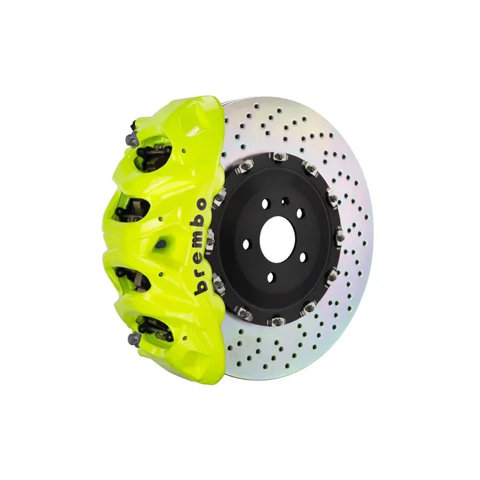 Brembo 05-13 Range Rover Sport Fr GT BBK 8Pis Cast 412×38 2pc Rotor Drilled-Fluo. Yellow