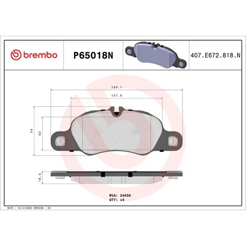 Brembo P65028N Premium NAO Ceramic Rear Brake Pads, Porsche 718 Boxster 2017-2019, 718 Cayman 2017-2019, Boxster 2005-2016