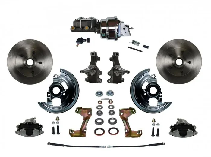 GM AFX Power Front Disc Brake Conversion Kit 2″ Drop Spindle with 7″ Dual Chrome Booster Cast Iron Chrome Top M/C Adjustable Proportioning Valve