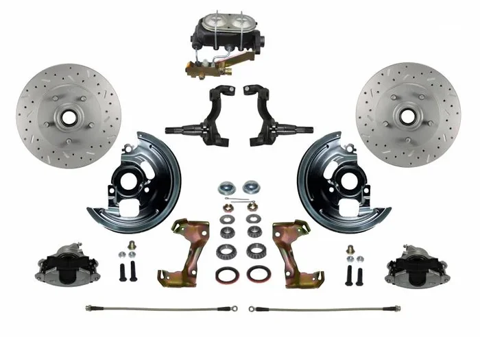 Manual Front Disc Brake Conversion Kit Cross Drilled And Slotted with Cast Iron Master Cylinder for Disc/Disc Side Mount for GM AFX Body