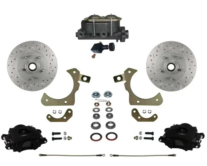 Manual Front Disc Brake Conversion Kit with Adjustable Proportioning Valve, MaxGrip XDS Rotors, and Black Calipers for GM Full Size & Tri-Five Chevy