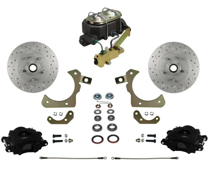 Manual Front Disc Brake Conversion Kit with Disc Disc Valve and MaxGrip XDS Rotors, Black Calipers for 1959-64 Full-Size Chevrolet