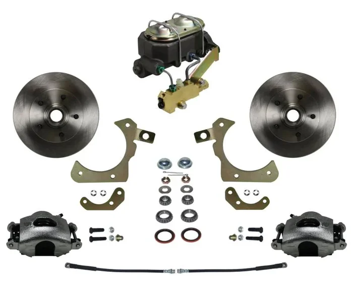Manual Front Disc Brake Conversion Kit with Disc Drum Valve and Zinc-Coated Calipers for 1955-1958 Chevrolet