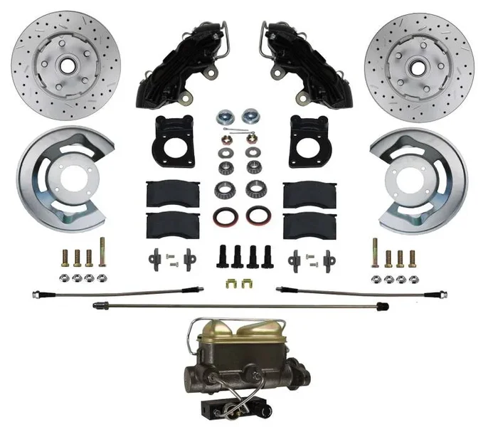 Manual Front Disc Brake Conversion Kit with Drilled Rotors and Black Calipers for 1962-69 Ford Fairlane, 1963-69 Falcon & Ranchero, 1963-69 Mercury Comet, and 1964-69 Cyclone