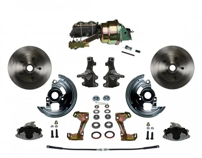 Power Front Disc Brake Conversion Kit 2″ Drop Spindle with 7″ Dual Zinc Booster Cast Iron M/C Disc/Drum Side Mount