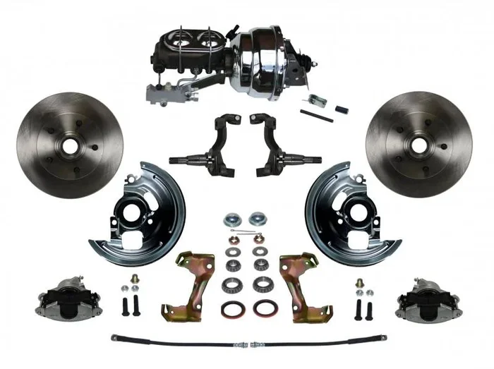 Power Front Disc Brake Conversion Kit with 8″ Dual Chrome Booster Cast Iron Chrome Top M/C Disc/Disc Side Mount