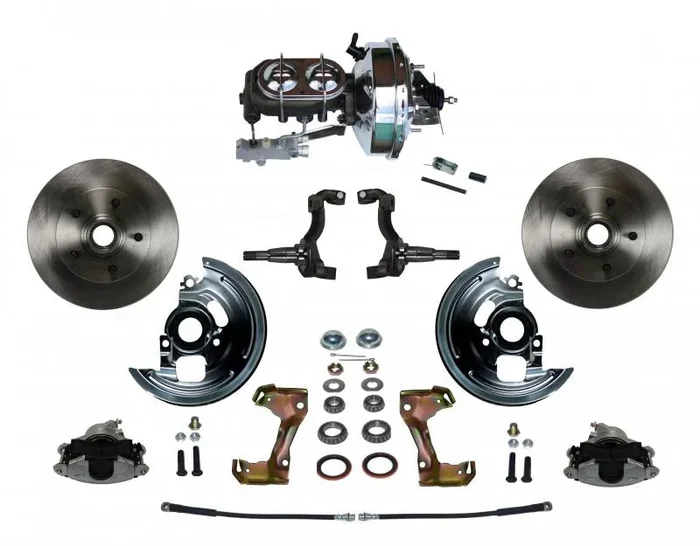 Power Front Disc Brake Conversion Kit with 9″ Chrome Booster Cast Iron Chrome Top M/C Disc/Disc Side Mount