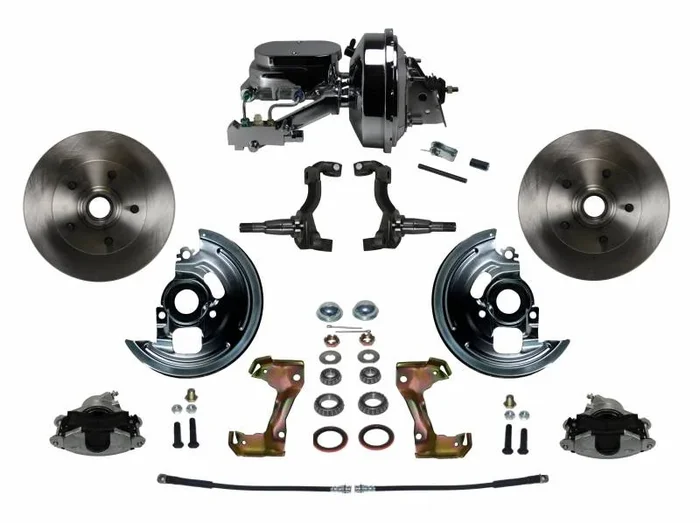 Power Front Disc Brake Conversion Kit with 9″ Chrome Booster Flat Top Chrome M/C Disc/Drum Side Mount