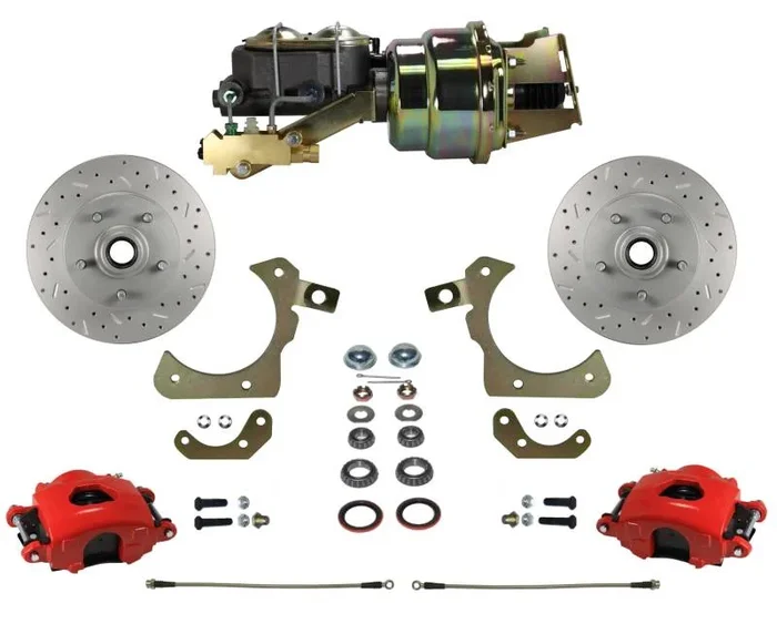 Power Front Disc Brake Conversion Kit with Disc Disc Valve | MaxGrip XDS | Red Calipers