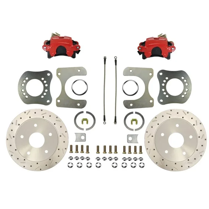 Rear Disc Brake Conversion Kit – Ford F100 & Bronco – Large Bearing Torino (New) Rear Axle – MaxGrip XDS – Red Calipers