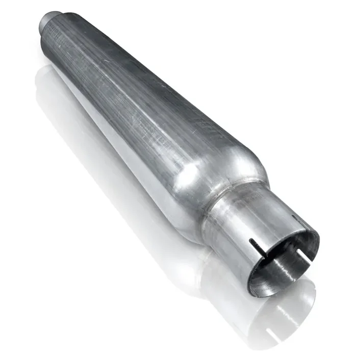 STAINLESS WORKS SMOOTH TUBE MUFFLER, 304 STAINLESS STEEL 2″ ID CENTER INLET / CENTER OUTLET 2″ CORE WITH A OVERALL LENGTH OF 24″ AND A MILL FINISH. – ST2242