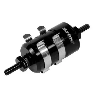 Sytec Bullet Fuel Filter in Black with Hose Tails