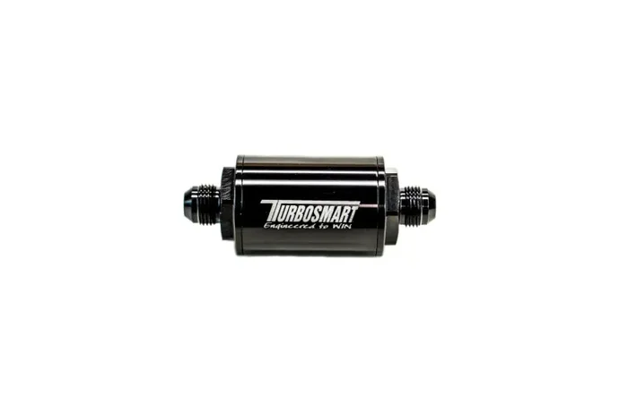 Turbosmart FPR Billet Inline Fuel Filter 1.75in OD 3.825in Length AN-6 Male Inlet – Black