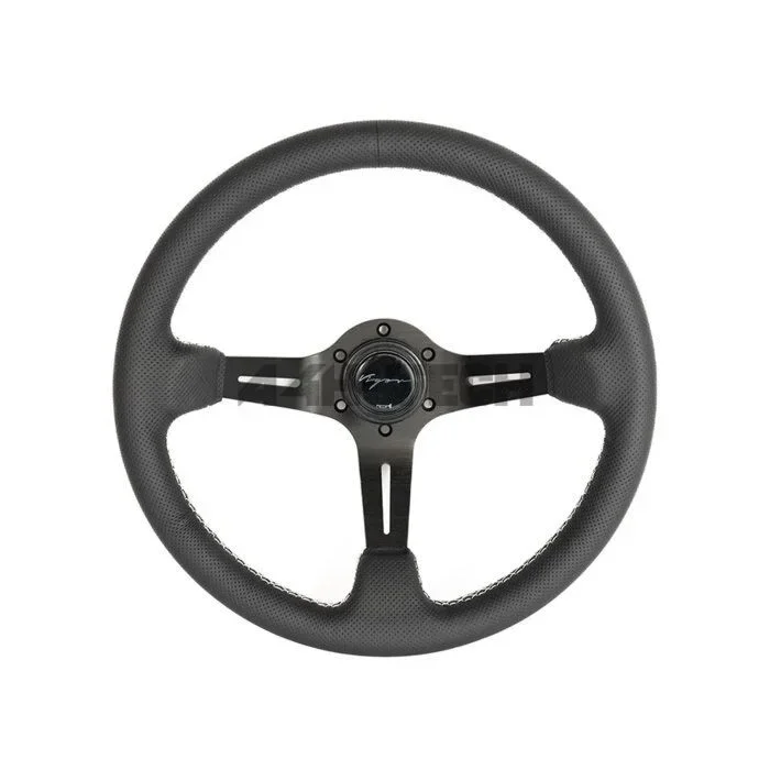 Vigor Daytona (350mm) steering wheel perforated leather 70mm deep white stitch (universal)
